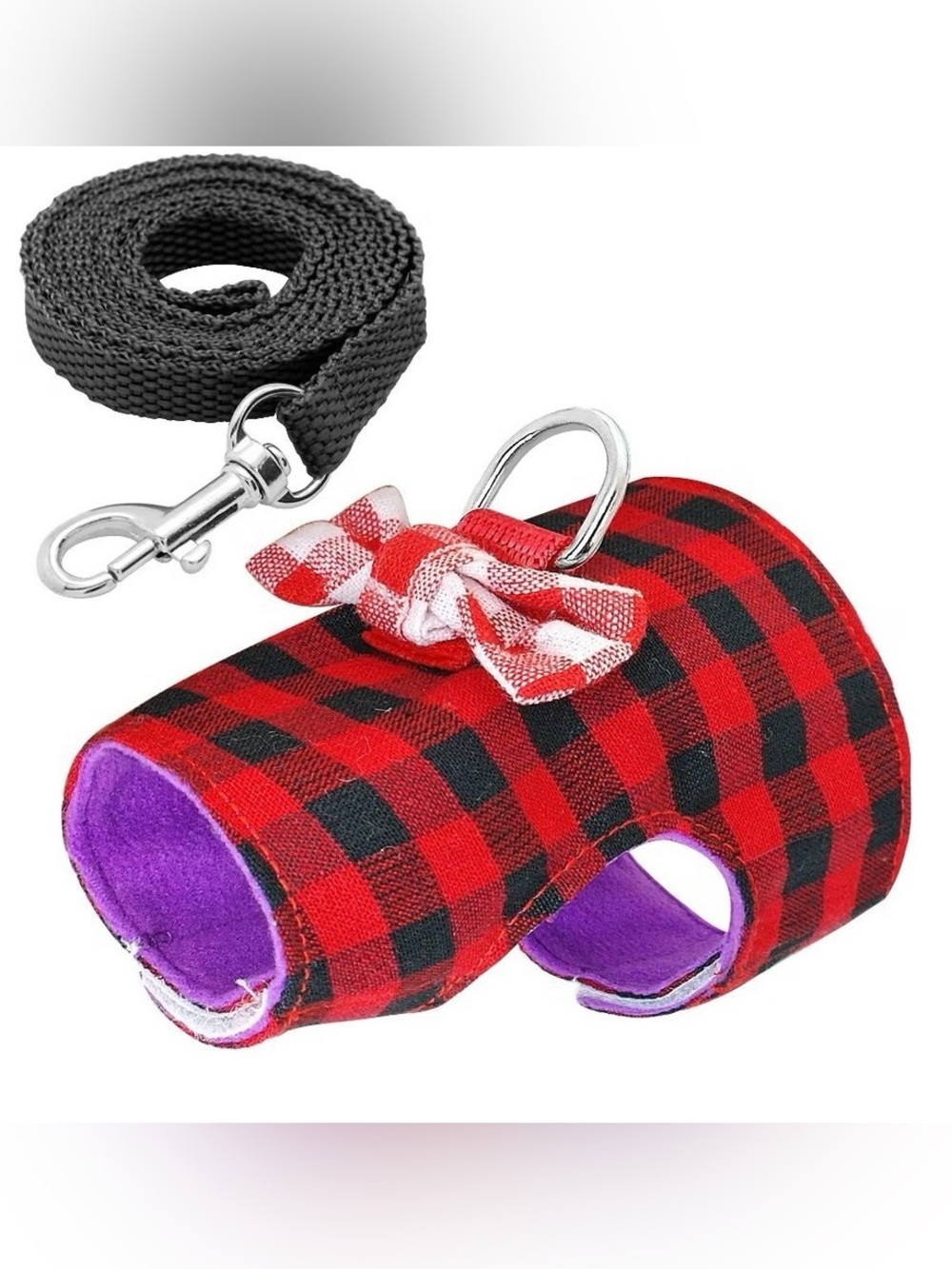 Stock Show XS Small Pet Harness & Leash Set Red Plaid Bow
